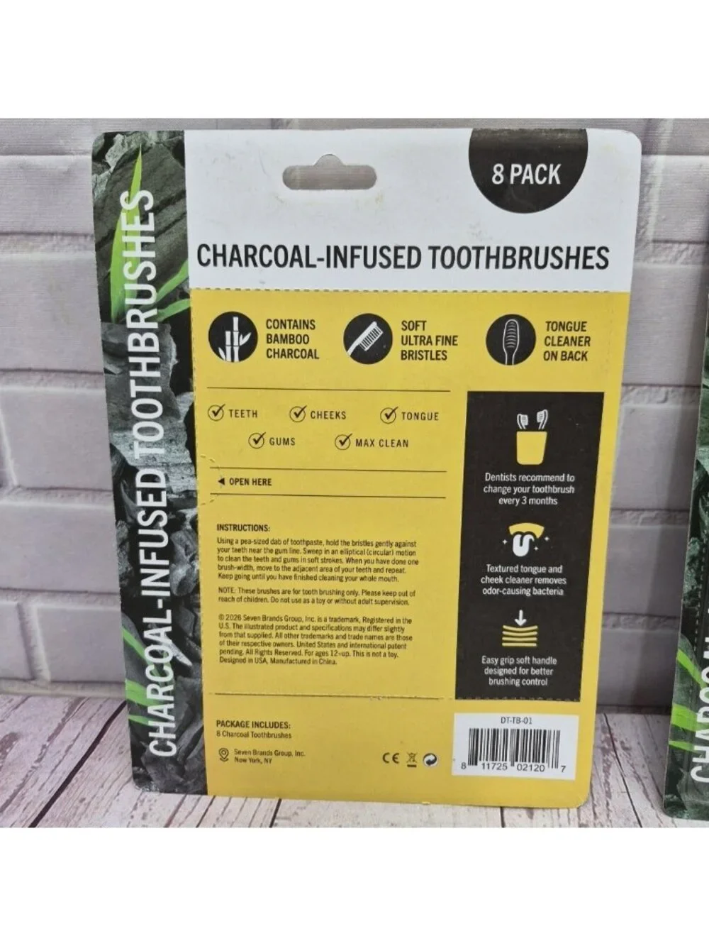 Lot Of 2~Charcoal Infused Toothbrushes Soft Bristles Pack of 8 - Picture 4 of 6